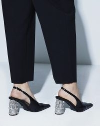 River Island Black Diamante Heel Sling Back Court Shoes | embellished heels | pointed party slingback shoes | evening slingbacks