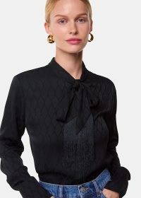 WHISTLES Black Diamond Jacquard Scarf Blouse – pussy bow blouses