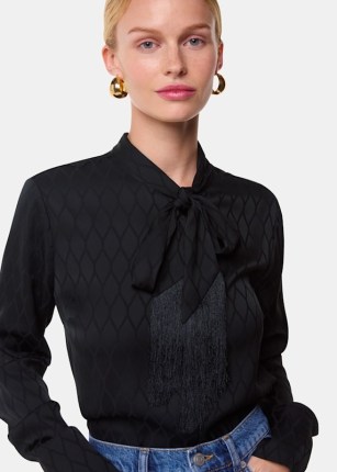 WHISTLES Black Diamond Jacquard Scarf Blouse – pussy bow blouses