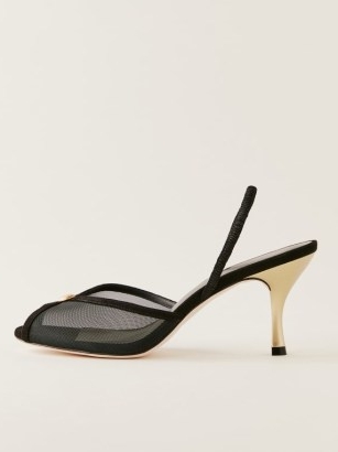 Reformation Paula Heeled Sandal in Black Mesh – sheer slingback sandals – evening slingbacks