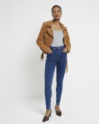 River Island Blue Denim High Rise Pocket Front Jeans | women’s pocket detail skinny jean