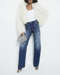 River Island Blue Denim Relaxed Straight Snowflake Jeans | women’s casual winter fashion