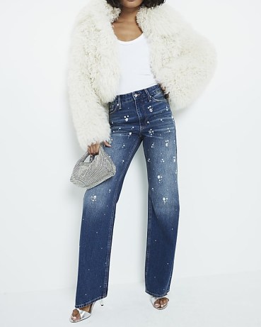 River Island Blue Denim Relaxed Straight Snowflake Jeans | women’s casual winter fashion