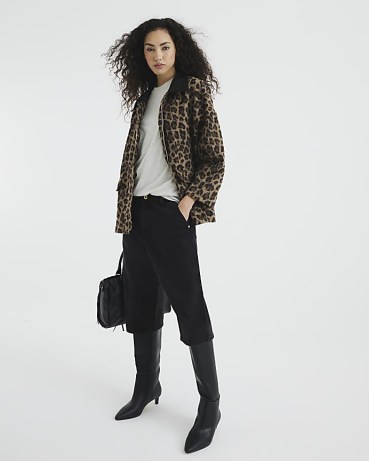 River Island Brown Long Sleeve Leopard Jacket – women’s collared zip up animal print jackets