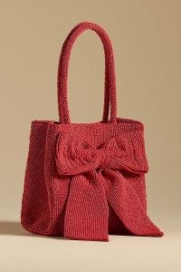 By Anthropologie Beaded Bow Tote Bag in Red ~ bead embellished occasion bags