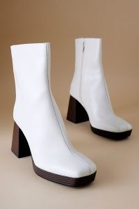 By Anthropologie Duke Stacked Boot in Stone ~ women’s chunky white square toe platform boots ~ womens retro style footwear