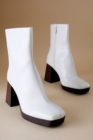 By Anthropologie Duke Stacked Boot in Stone ~ women’s chunky white square toe platform boots ~ womens retro style footwear