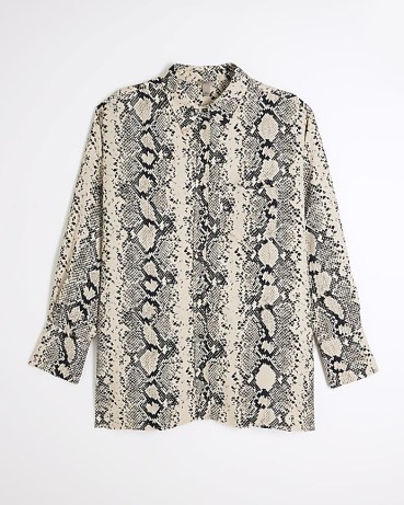 River Island Cream Oversized Snake Shirt – women’s relaxed reptile print shirts