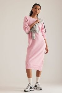 Daily Practice by Anthropologie Turtleneck Midi Jumper Dress in Pink ~ long sleeve sweater dresses