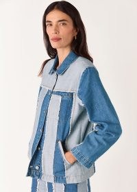 WHISTLES Denim Vertical Stripe Jacket – women’s striped tonal blue cotton jackets