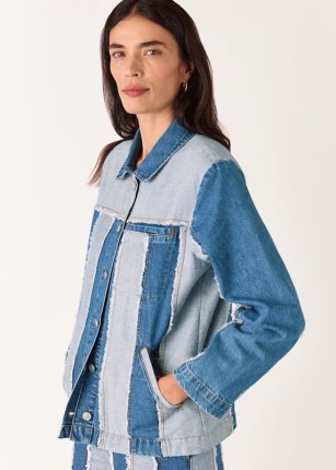 WHISTLES Denim Vertical Stripe Jacket – women’s striped tonal blue cotton jackets