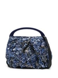 Dries Van Noten Blue Sequinned Mini Bag in Royal blue, black and silver – small sequined handbag – luxe slouchy sequin covered top handle bags