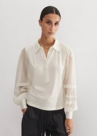 ME and EM Fluid Scallop Detail Layering Shirt in Cream – women’s feminine semi sheer shirts