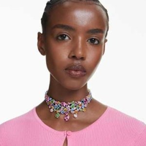 SWAROVSKI Gema choker Mixed cuts, Multicoloured, Rhodium plated – coloured crystal chokers – opulent looking occasion jewellery