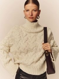 The Reformation Jax Chunky Cable Knit Turtleneck Gossamer ~ slouchy knits ~ cropped relaxed fit sweater ~ luxe high neck jumper