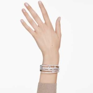 SWAROVSKI Hyperbola bangle Mixed cuts, White, Mixed metal finish – crystal embellished multiple band bangles