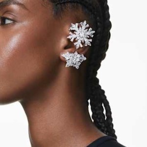 SWAROVSKI Idyllia ear cuff Single, Mixed cuts, Snowflake, White, Rhodium plated – crystal statement jewellery