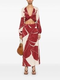 Johanna Ortiz Thoughtful Tecniques Maxi Skirt in ecru/red – long length A-line leaf print skirts