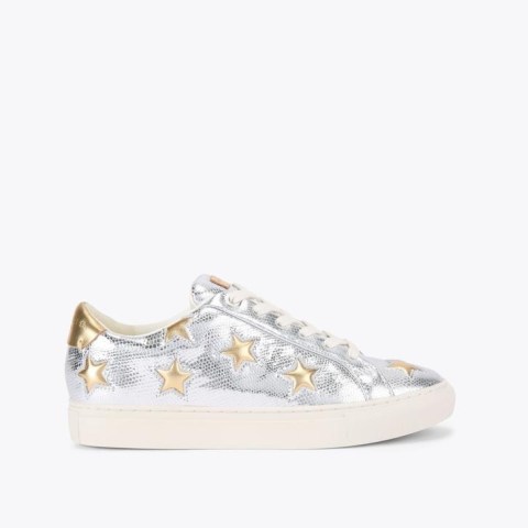 Kurt Geiger London lane star sneaker in Silver | metallic sports luxe sneakers | women’s luxury leather snake embossed trainers