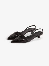 DAGMAR Leather slingback in Black – luxe kitten heek slingbacks – chic croc embossed leather shoes