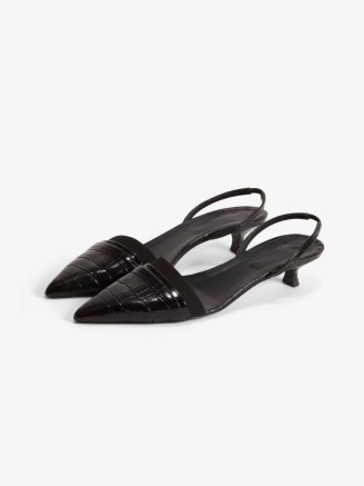 DAGMAR Leather slingback in Black – luxe kitten heek slingbacks – chic croc embossed leather shoes