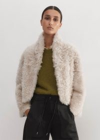 ME and EM Luxe Shearling Crop Jacket in Natural – luxury fluffy cropped jackets – beautiful winter clothing