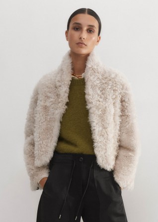 ME and EM Luxe Shearling Crop Jacket in Natural – luxury fluffy cropped jackets – beautiful winter clothing