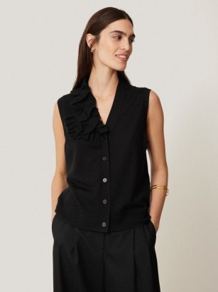 JIGSAW Merino Ruffle Waistcoat Black ~ ruffled knitted waistcoats