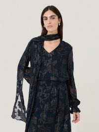 JIGSAW Metallic Jacquard Top – sheer dark blue tops