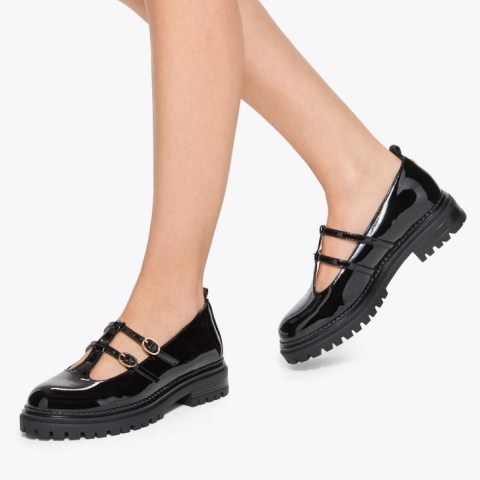 KG Kurt Geiger misty flat in Black | chunky T-bar Flats | women’s buckled patent shoes