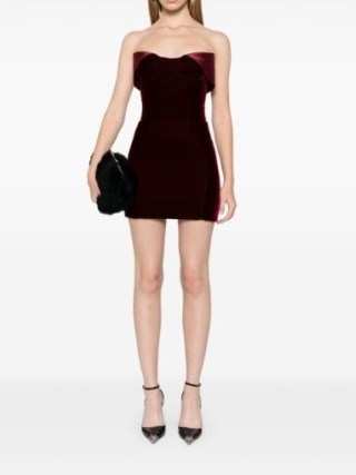 Mugler Velvet Mini Dress in Blood Red – strapless party dresses – women’s luxe evening occasion fashion