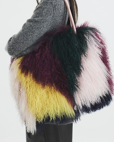 River Island Multi Colour Faux Shearling Tote Bag | large shaggy shoulder bags