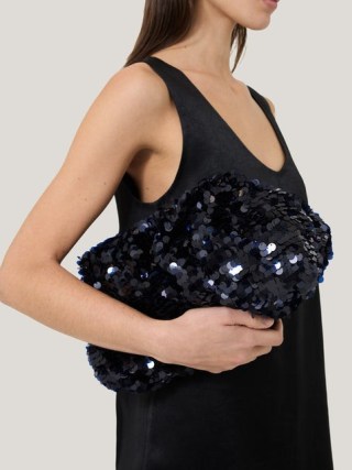 JIGSAW Oversized Sequin Clutch in Navy – large blue sequinned evening bags – sparkling party handbag – glittering occasion handbags