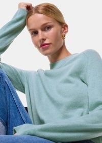 WHISTLES Pale Blue Cashmere Crop Crew – women’s luxe style cropped jumper – womens luxury look jumpers