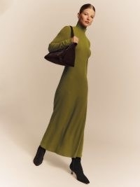 Reformation Cory Knit Dress in Pear ~ green long sleeve high neck winter dresses