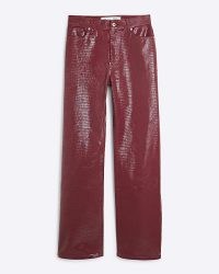 River Island Red Coated Relaxed Straight Snake Jeans – glossy animal print denim fashion