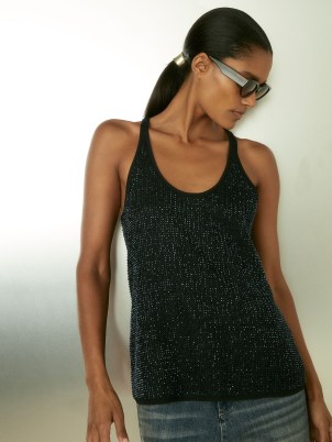 REISS Lia Beaded Cami Top in Dark Blue – women’s sparkly racerback evening tops