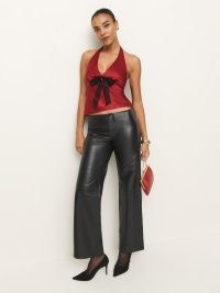 Reformation Clarissa Silk Top in Sangre ~ silky red halterneck crop tops