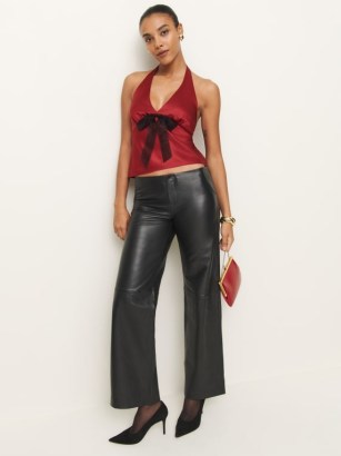 Reformation Clarissa Silk Top in Sangre ~ silky red halterneck crop tops