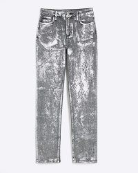 River Island Silver Denim Slim Fit High Waisted Jeans / shiny metallic fashion