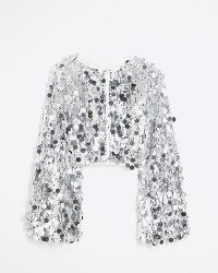 River Island Silver Sequin Crop Top | women’s sequinned retro style party tops