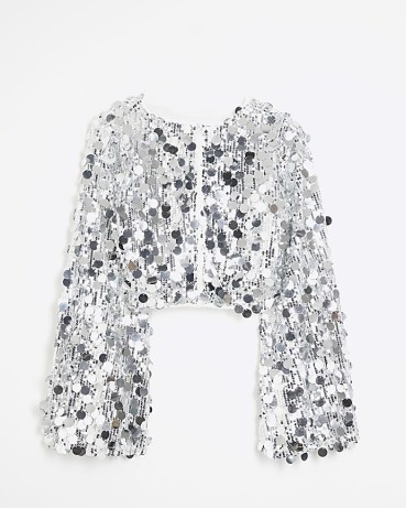 River Island Silver Sequin Crop Top | women’s sequinned retro style party tops