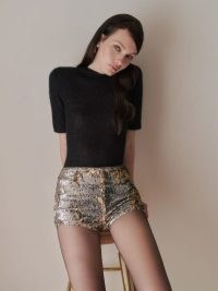 The Reformation Elsa Knit Short Silver Sequin ~ women’s sequinned shorts