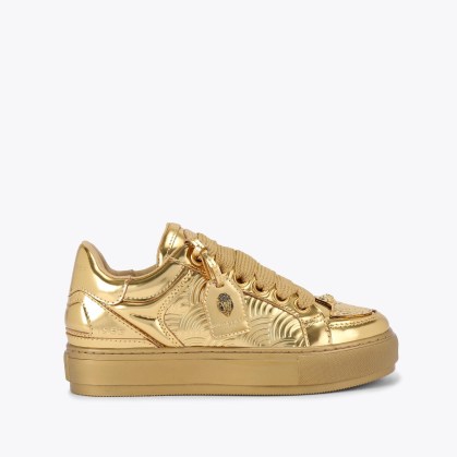 Kurt Geiger London southbank tag sneaker in Gold | women’s metallic sneakers | sports luxe footwear