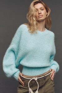 Pilcro The Blake Slouchy-Sleeve Crew-Neck Jumper in Blue – relaxed drop shoulder jumpers