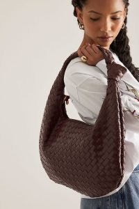 Melie Bianco The Brigitte Woven Faux-Leather Satchel Bag Oversized Edition in Wine ~ large dark red shoulder bags