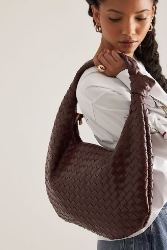 Melie Bianco The Brigitte Woven Faux-Leather Satchel Bag Oversized Edition in Wine ~ large dark red shoulder bags