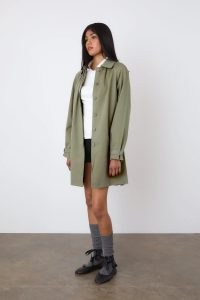 Peachy Den The Cheri Trench in Sage ~ women’s light green collared coats