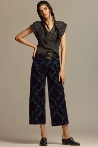 Maeve The Colette Cropped Wide-Leg Trousers Floral Ponte Edition in Navy – women’s dark blue crop leg trouser