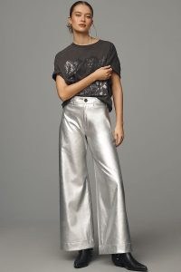 Maeve The Ettie High-Rise Crop Wide-Leg Trousers Silver Metallic Faux-Leather Edition